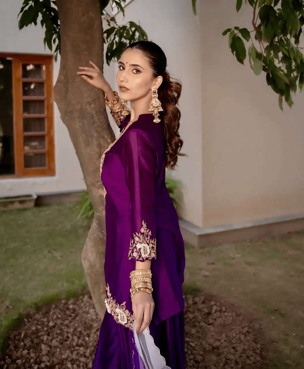 Women's Chinon Silk Sequence Embroidery Work Straight Kurti With Sharara Suit and Dupatta Set - Image 6